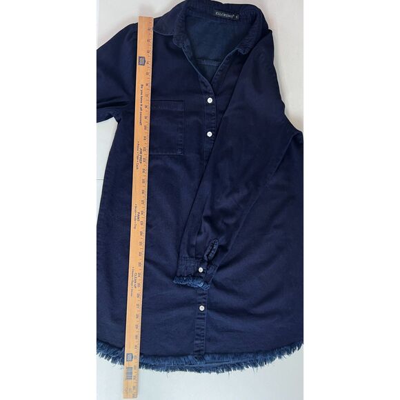Zilcremo Women's Long Sleeve Denim Shirt Dress Dark Wash Frayed Hem Size M - Picture 10 of 11